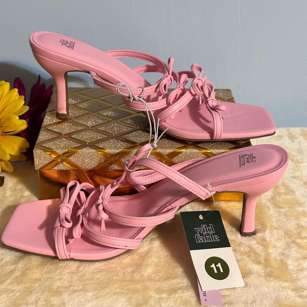 NEW Womens Pink Marcella Bow Strappy Slip-On Heels w/Memory Foam Sz11 Wild Fable - Picture 5 of 5